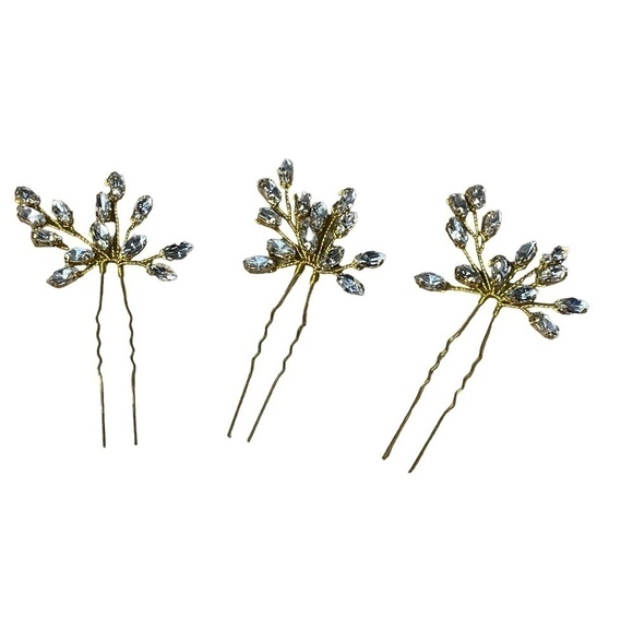 Rhinestone decorative hair pins set of 3 gold sparkle NWOT - Picture 1 of 3